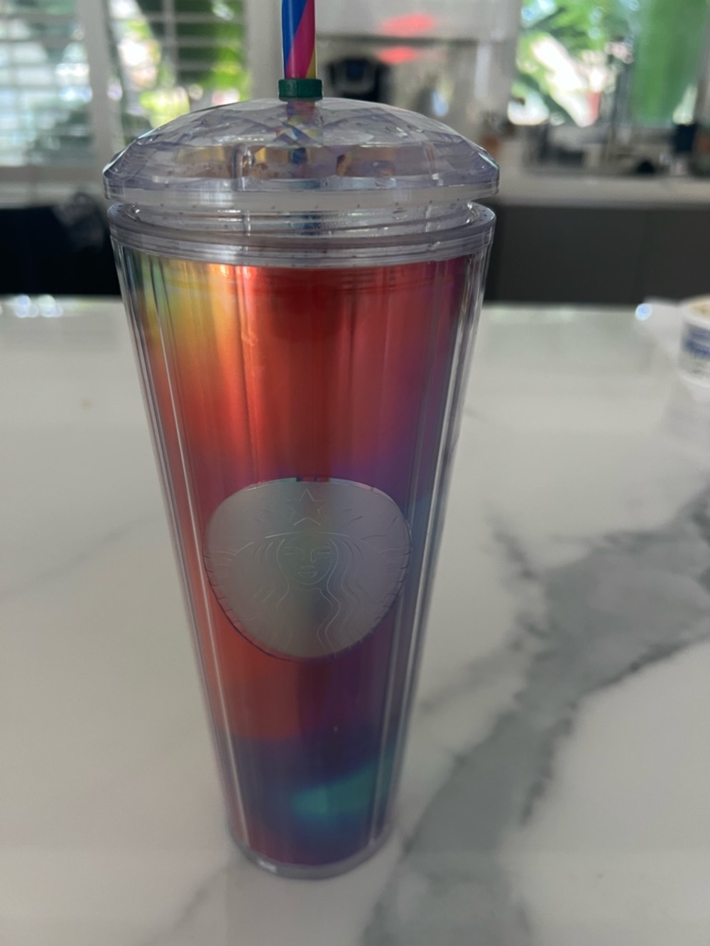 Starbucks Multicolor Iridescent Tall Tumbler with Striped Straw